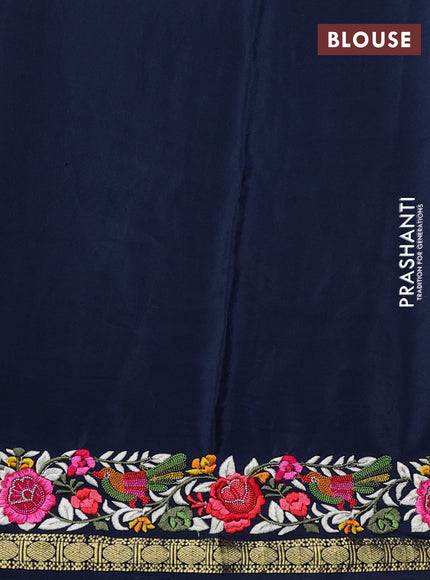 Pure mysore silk saree navy blue with plain body and rettapet zari woven embroidery border
