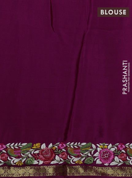 Pure mysore silk saree purple with plain body and rettapet zari woven embroidery border