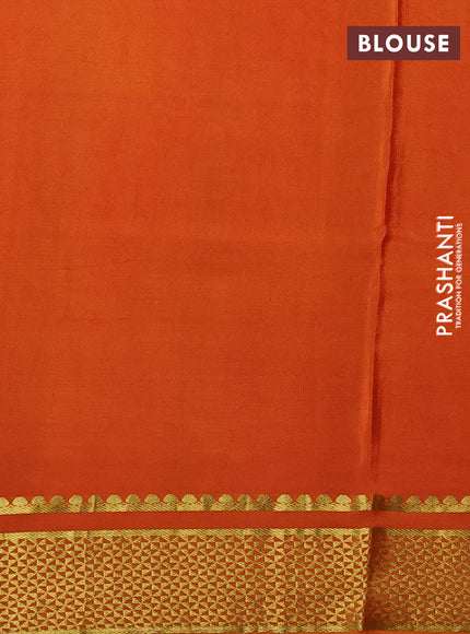 Pure mysore silk saree rust shade with floral convent embroidery buttas and zari woven embroidery butta border