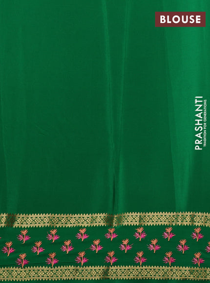 Pure mysore silk saree pink and green with plain body and zari woven embroidery butta border