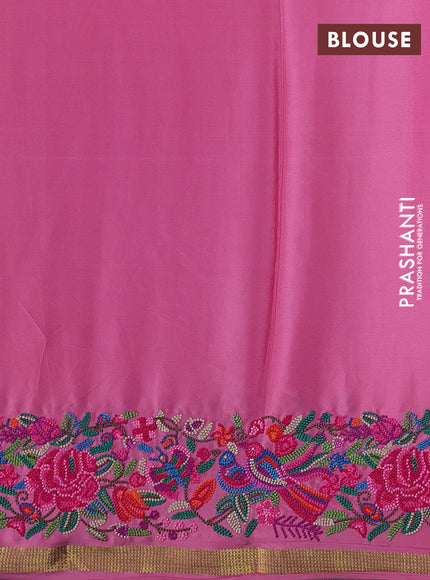 Pure mysore silk saree peach pink with plain body and embroidery zari border