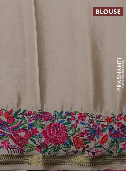 Pure mysore silk saree beige with plain body and embroidery zari border