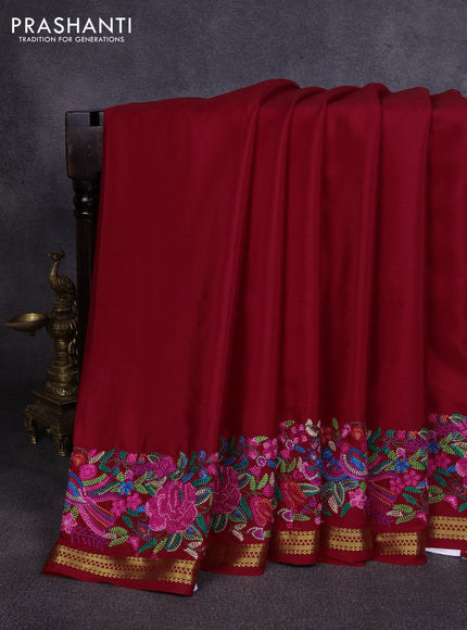 Pure mysore silk saree red with plain body and embroidery zari border