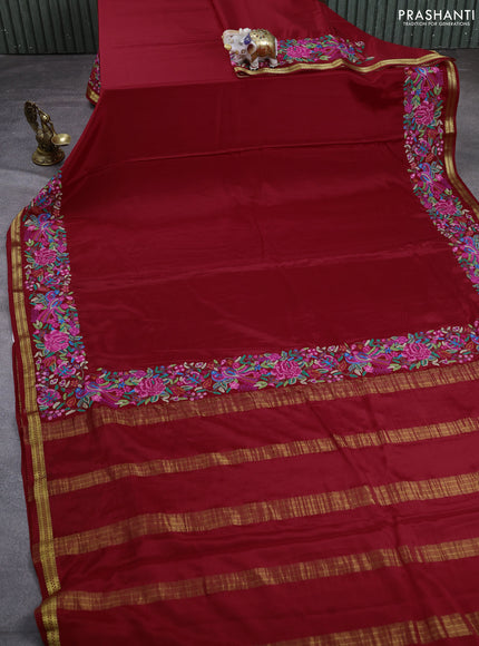 Pure mysore silk saree red with plain body and embroidery zari border