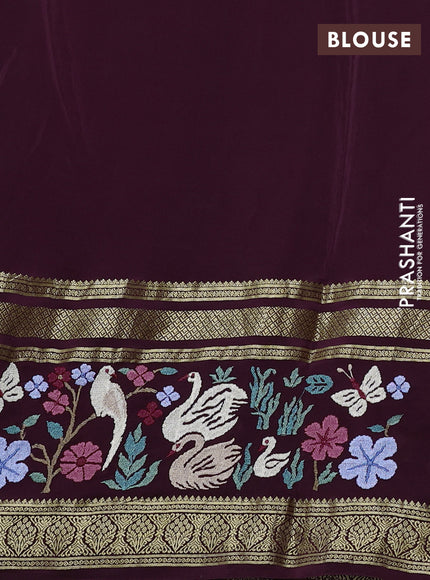 Pure mysore silk saree wine shade with plain body and long rettapet zari woven embroidery border