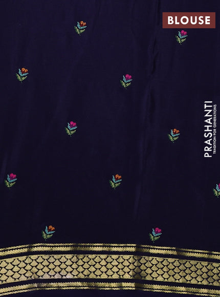 Pure mysore silk saree navy blue with plain body and long rettapet zari woven embroidery border
