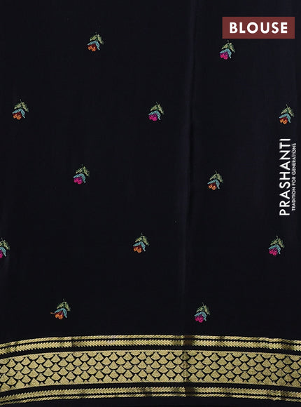 Pure mysore silk saree black with plain body and long rettapet zari woven embroidery border