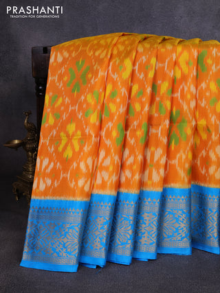 Ikat soft silk saree mango yellow and cs blue with allover ikat weaves and zari woven border