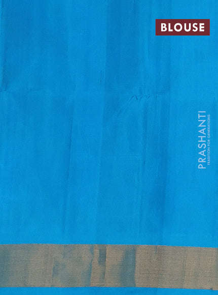 Ikat soft silk saree red and cs blue with allover ikat weaves and zari woven border