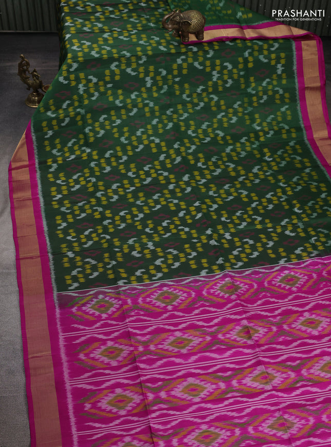 Ikat soft silk saree sap green and pink with allover ikat weaves and zari woven border