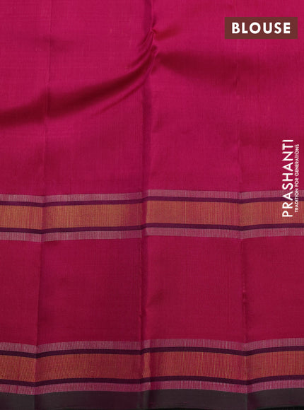 Pure kanchipuram silk saree black mustard and pink with allover checked pattern and temple design rettapet zari woven border
