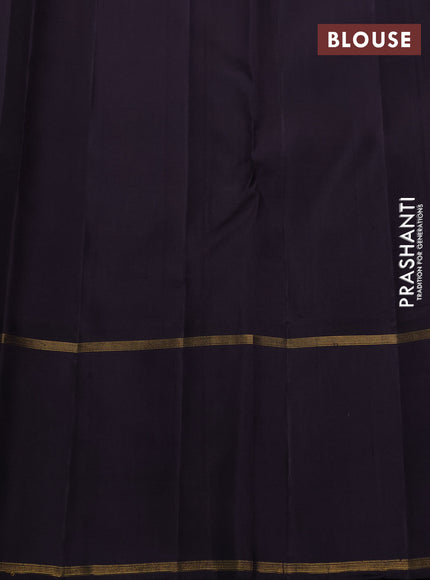 Pure kanchipuram silk saree milti colour and jamun shade with allover checked pattern and rettapet zari woven border