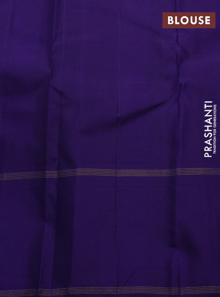 Pure kanchipuram silk saree peach and blue with allover checked pattern and temple design rettapet zari woven border