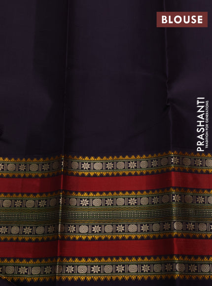 Pure kanchipuram silk saree red and jamun shade with thread woven buttas and temple design thread woven border