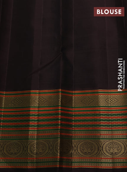 Pure kanchipuram silk saree cream and coffee brown with allover thread weaves and long thread woven border