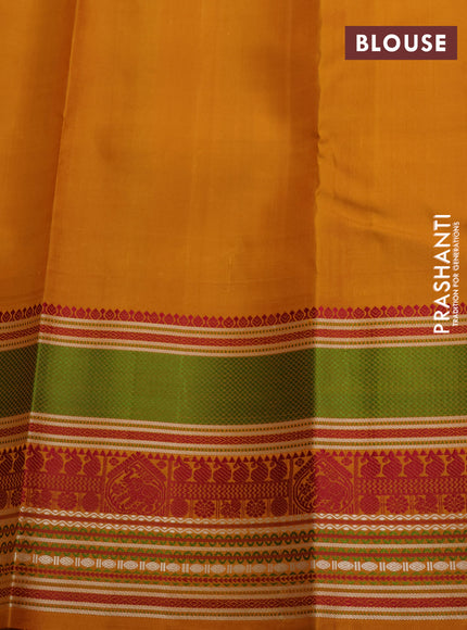 Pure kanchipuram silk saree deep jamun and dark mustard with thread woven annam buttas and temple design thread woven border