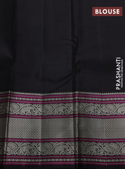 Pure kanchipuram silk saree orange and black with allover thread weaves and long thread woven korvai border