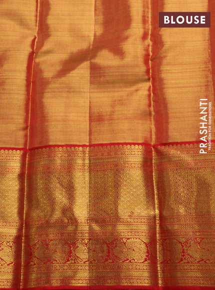 Pure kanchipuram tissue silk saree gold and red with allover silver zari woven brocade weaves and long zari woven border