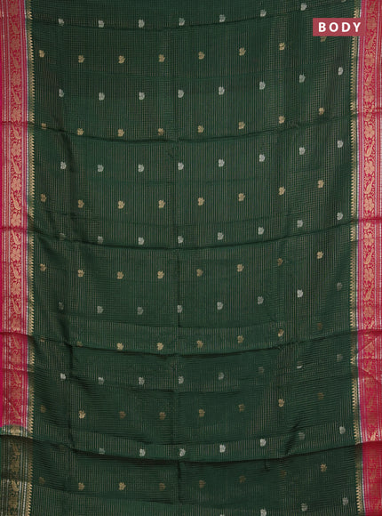 Semi mysore silk saree bottle green and pink with allover zari checks & buttas and zari woven border