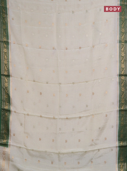 Semi mysore silk saree cream and green with allover zari checks & buttas and zari woven border