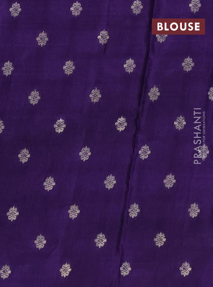 Semi mysore silk saree dark mustard and violet with allover zari checks & buttas and zari woven border