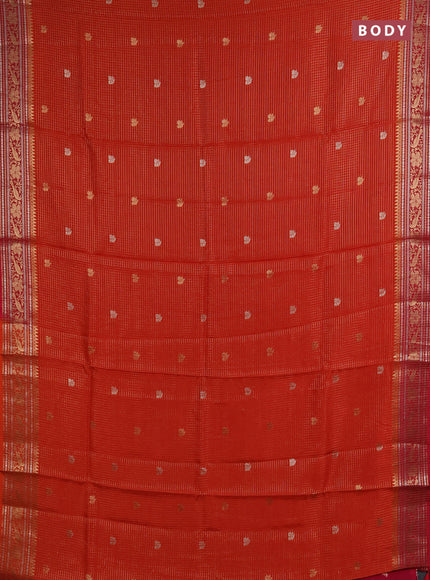 Semi mysore silk saree red and pink with allover zari checks & buttas and zari woven border