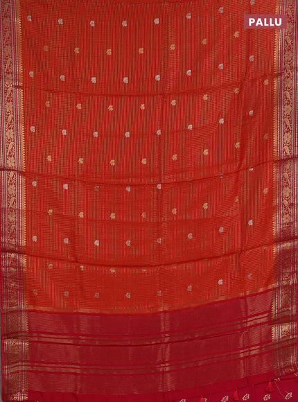 Semi mysore silk saree red and pink with allover zari checks & buttas and zari woven border