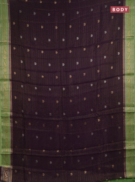 Semi mysore silk saree violet and pista green with allover zari checks & buttas and zari woven border