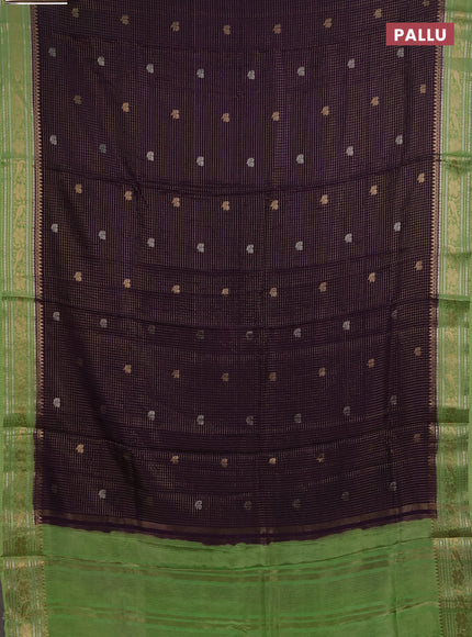 Semi mysore silk saree violet and pista green with allover zari checks & buttas and zari woven border