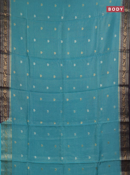 Semi mysore silk saree teal green and navy blue with allover zari checks & buttas and zari woven border