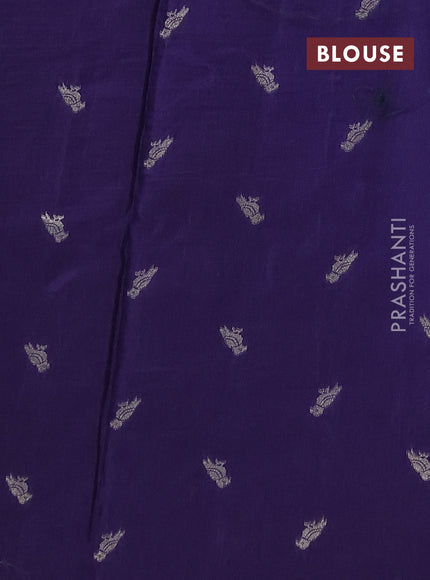 Semi mysore silk saree teal green and navy blue with allover zari checks & buttas and zari woven border