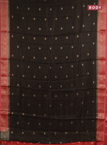Semi mysore silk saree jamun shade and peach pink with allover zari checks & buttas and zari woven border