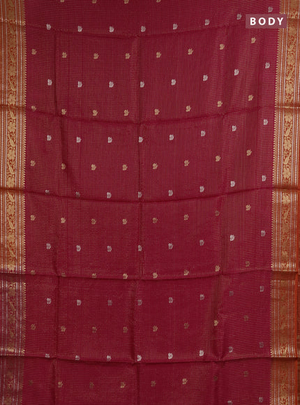 Semi mysore silk saree pink and red with allover zari checks & buttas and zari woven border