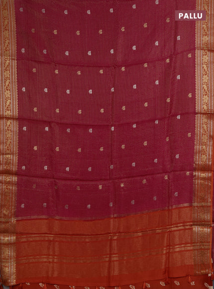 Semi mysore silk saree pink and red with allover zari checks & buttas and zari woven border