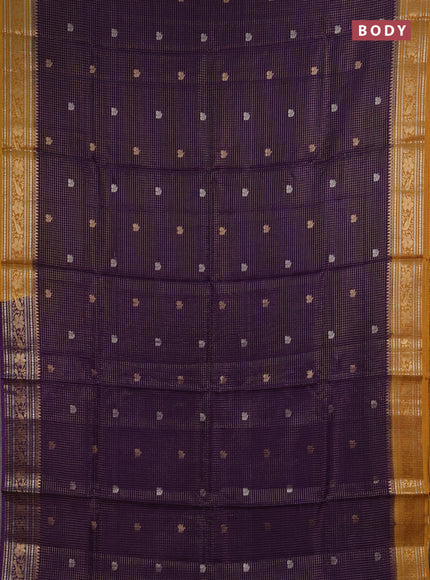 Semi mysore silk saree violet and dark mustard with allover zari checks & buttas and zari woven border