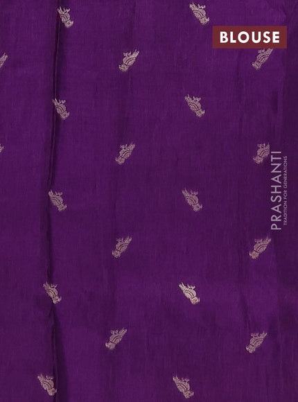 Semi mysore silk saree mustard yellow and violet with allover zari checks & buttas and zari woven border