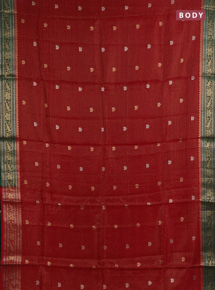 Semi mysore silk saree maroon and bottle green with allover zari checks & buttas and zari woven border