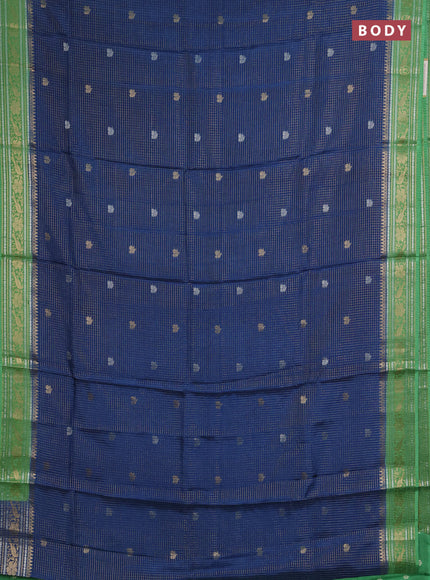 Semi mysore silk saree blue and green with allover zari checks & buttas and zari woven border