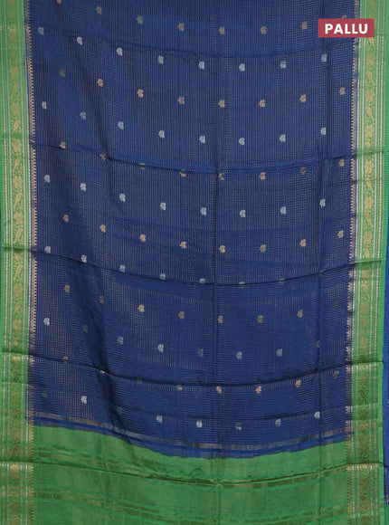 Semi mysore silk saree blue and green with allover zari checks & buttas and zari woven border