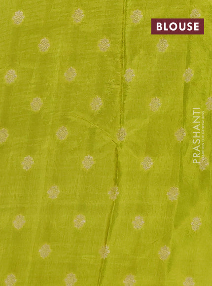 Semi mysore silk saree black and lime green with allover zari checks & buttas and zari woven border