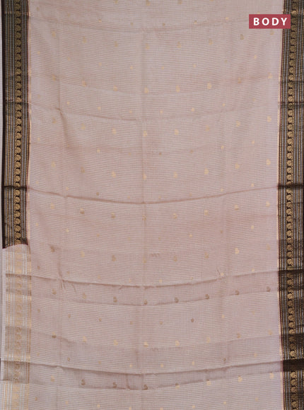 Semi mysore silk saree beige and coffee brown with allover zari checks & buttas and zari woven border