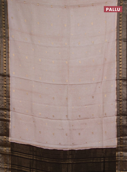 Semi mysore silk saree beige and coffee brown with allover zari checks & buttas and zari woven border