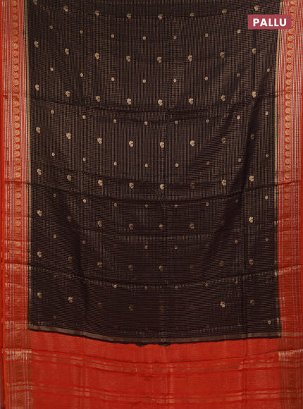 Semi mysore silk saree coffee brown and orange with allover zari checks & buttas and zari woven border
