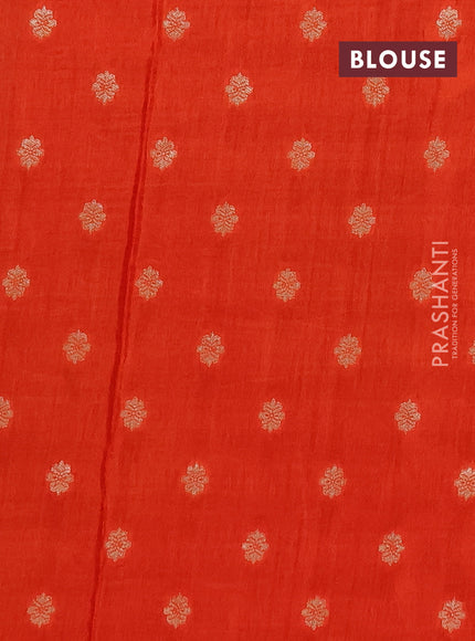 Semi mysore silk saree coffee brown and orange with allover zari checks & buttas and zari woven border
