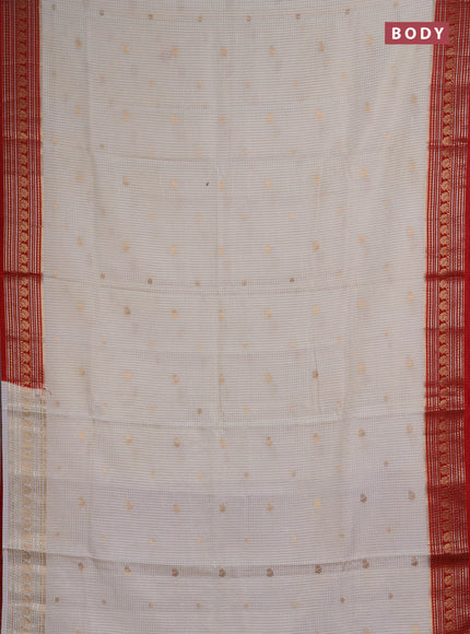 Semi mysore silk saree cream and red with allover zari checks & buttas and zari woven border