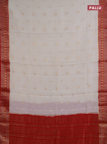 Semi mysore silk saree cream and red with allover zari checks & buttas and zari woven border