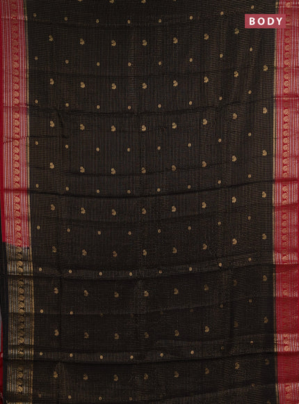 Semi mysore silk saree black and pink with allover zari checks & buttas and zari woven border