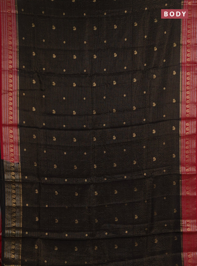 Semi mysore silk saree black and pink with allover zari checks & buttas and zari woven border
