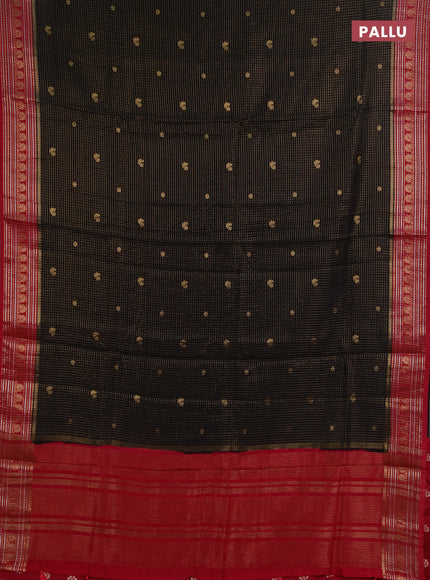 Semi mysore silk saree black and pink with allover zari checks & buttas and zari woven border