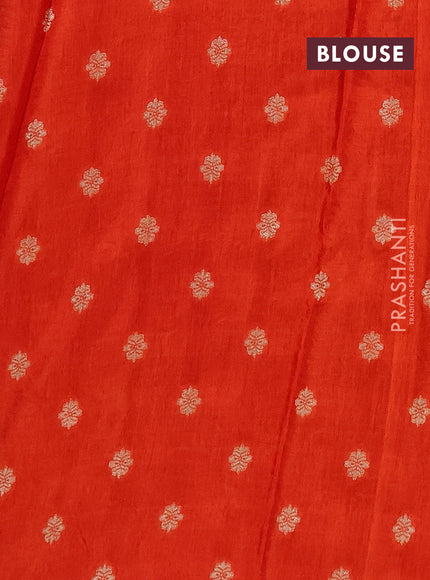 Semi mysore silk saree maroon and orange with allover zari checks & buttas and zari woven border